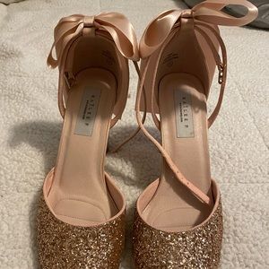 Rose gold block heels, size 10.5